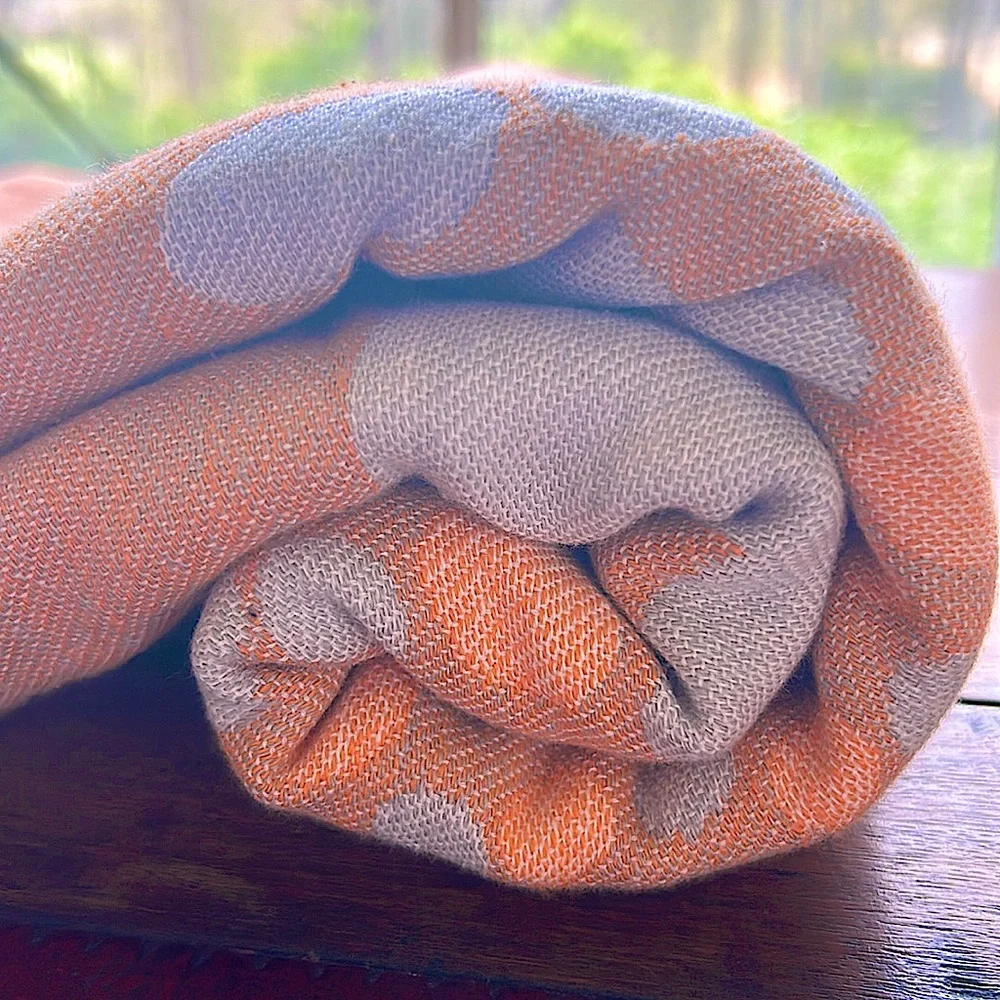 Mandala Tapestry Organic Blanket Loom Weave Tangerine Gray White FLiPSiDE 2 Side